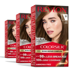 Revlon ColorSilk with Bond Repair Complex  Brown Permanent Hair Color  100% Gray Coverage  Ammonia Free Hair Dye  Vegan Keratin  51 Light Brown (Pack