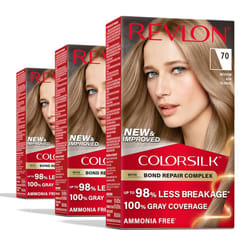 Revlon ColorSilk with Bond Repair Complex Permanent Hair Color 100 Gray Coverage Ammonia Free Hair Dye Vegan Keratin 70 Medium Ash Blonde Pack of 3