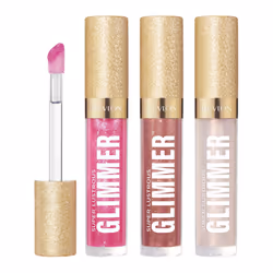 REVLON Super Lustrous Glimmer Gloss Gift Set 3-Piece Non-Sticky Lip Makeup Plant-Based Glitter High-Shine Finish 008 Ros ...