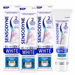 Sensodyne Clinical White Toothpaste Clinically Proven Whitening for Sensitive Teeth Intensive Clean 3.4 oz (3 Pack)