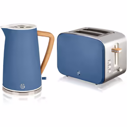 Swan Nordic Cotton White Kitchen Set with 1.7 Litre Kettle and 4 Slice Toaster, Wood Effect and Soft Touch Matte Fin - Green, Kettle & 4 Slice Toaster