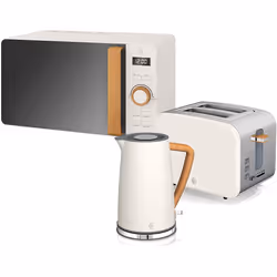 Swan Nordic Cotton White Kitchen Set with 1.7 Litre Kettle and 4 Slice Toaster, Wood Effect - Slate Grey, Kettle, 4 Slice Toaster & Digital Microwave