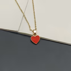 Fashion Gold Color Peach Heart Pendant Necklace for Women Girls Red Love Heart Necklace Collar Best Friend Jewelry Gift - red