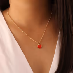 Fashion Gold Color Peach Heart Pendant Necklace for Women Girls Red Love Heart Necklace Collar Best Friend Jewelry Gift - red