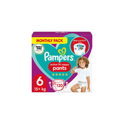 Pampers Baby Nappy Pants Size 6 (15+ kg/33 Lb), Active Fit, 120 Nappies, MONTHLY SAVINGS PACK, Pampers' Trusted Fit