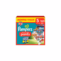 Pampers Baby-Dry Nappy Pants Paw Patrol Edition Size 5, 160 Nappies, 12kg-17kg, Monthly Pack, With A Stop & Protect Pocket