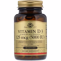 Solgar, Vitamin D3 (Cholecalciferol), 125 mcg (5,000 IU), 100 Softgels