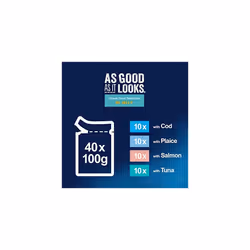 PURINA FELIX AS GOOD AS IT LOOKS OCEAN FEASTS Fish selection in Jelly with cod, with plaice, with salmon, with tuna Wet Cat Food Pouch 40x100g