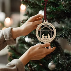 Woodlander Workshop Nativity Ornaments - Christian Christmas Decor and Religious Ornaments - Miniature Nativity Scene - Christmas Ornaments for Tree -