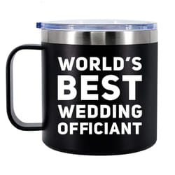 Panvola Worlds Best Wedding Officiant From Bride Groom Anniversary Souvenir Pastor Minister Insulated Coffee Cup 14oz With Hand
