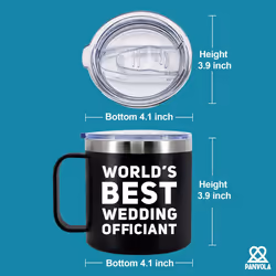 Panvola Worlds Best Wedding Officiant From Bride Groom Anniversary Souvenir Pastor Minister Insulated Coffee Cup 14oz With Hand
