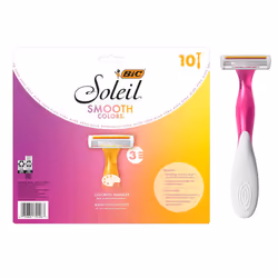 BIC Soleil Smooth Colors Womens Disposable Razors With Aloe Vera and Vitamin E Lubricating Strip for Enhanced Glide With 3 Bl ...
