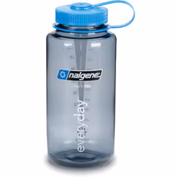 Nalgene Tritan Wide Mouth BPA-Free Water Bottle Grey w/ Blue Cap 16 oz