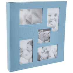 Pioneer Collage Frame Embossed "Baby" Sewn Leatherette Cover Photo Album, 4"x6", 240 Photos, Baby Blue