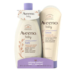 Aveeno Baby Calming Comfort Bath & Lotion Set  Nighttime Baby Skin Care Products with Natural Oat  Lavender & Vanilla Scents  Paraben-  Phthalate- & P