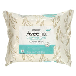 Aveeno, Calm + Restore, Nourishing Makeup Removing Wipes, Fragrance-Free, 25 Wipes