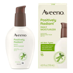 Aveeno Positively Radiant Daily Face Moisturizer with SPF 15 Sunscreen  Hydrating Facial Moisturizer with Soy Extract to Improve Skin Tone and Texture
