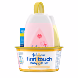 Johnson's First Touch Baby Gift Set Baby Bath Skin & Hair Essential Products Kit for New Parents with Wash & Shampoo Loti ...