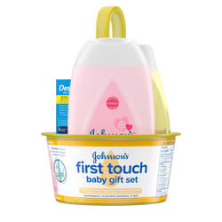 Johnson's First Touch Baby Gift Set  Baby Bath  Skin & Hair Essential Products  Kit for New Parents with Wash & Shampoo  Lotion  & Diaper Rash Cream