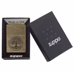 Zippo Tree of Life Antique Brass Windproof Flame Lighter Flip Top Accessory