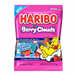 Open Food Berry Clouds - Haribo, D, 357.14 kcal, 53.57 g, 3.57 g, 82.14 g