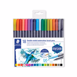 3001 TB18 Double Ended Watercolour Brush Pens, Assorted Colour, Pack of 18
