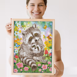 Diamond Dotz Sweet Racoons Diamond Painting Kits for Adults - Diamond Art Kits a Relaxing Creative Craft Kit with Dotz Gems 16.5x20.5
