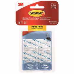 Command 17006CLRVP Clear Hooks and Strips Plastic Mini 18 Hooks with 24 Adhesive Strips per Pack