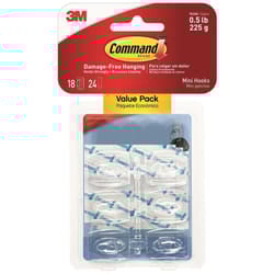 Command 17006CLRVP Clear Hooks and Strips  Plastic  Mini  18 Hooks with 24 Adhesive Strips per Pack