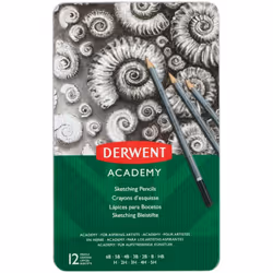 Derwent 2301946 Academy Graphite Sketching Pencils, Tin Box, 6B-5H Degree, , Set of 12