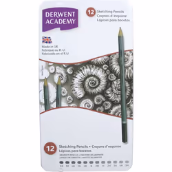 Derwent 2301946 Academy Graphite Sketching Pencils, Tin Box, 6B-5H Degree, , Set of 12