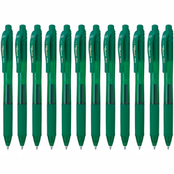 Pentel EnerGel BL107-D Gel Ink Roller Ball Pen with Click Top Stroke, 0.35 mm - Green (Pack of 12)