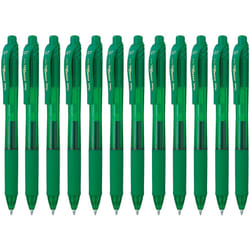 Pentel EnerGel BL107-D Gel Ink Roller Ball Pen with Click Top Stroke, 0.35 mm - Green (Pack of 12)