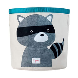 Large Cotton Canvas Toy Storage Basket - Durable Baby Laundry Organizer with Handles, Kids Foldable Toy Basket for Playroom & Nursery Decor, Raccoon