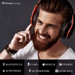 PowerLocus Bluetooth Over-Ear Headphones, Wireless Stereo Foldable Headphones Wireless and Wired Headsets with Built-in Mic, Micro SD/TF, FM for iPhon