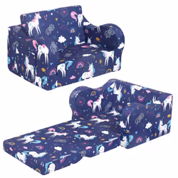 MOMCAYWEX Rainbow Unicorn Kids Sofa  2-in-1 Kids Couch Fold Out  Convertible Sofa to Bed for Girls and Boys
