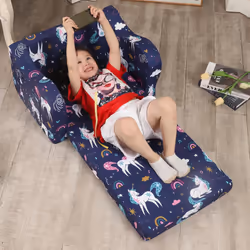 MOMCAYWEX Rainbow Unicorn Kids Sofa  2-in-1 Kids Couch Fold Out  Convertible Sofa to Bed for Girls and Boys