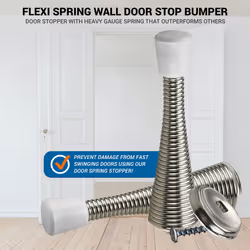 10 Pack Rok Hardware 3"" (76mm) Flexi Spring Heavy Duty Wall Door Stop Bumper Brushed Nickel
