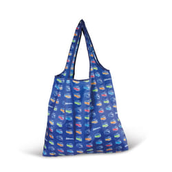 VW Collection - Volkswagen Reusable Polyester Shopping Bag Grocery Sack with T1 Bus Campervan Motif (Bus Parade/Blue)