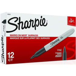 Sharpie 30001 Fine Point Permanent Marker  Marks On Paper and Plastic  Resist Fading and Water  AP Certified  Black Color  12 Markers Per Box