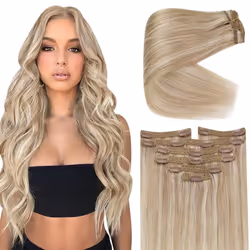 Ve Sunny Blonde Clip in Hair Extensions Highlight Ash Blonde Real Human Hair 20 Inch Blonde Hair Extensions Seamless Remy Hai ...