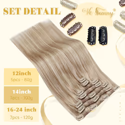 Ve Sunny Blonde Clip in Hair Extensions Highlight Ash Blonde Real Human Hair 20 Inch Blonde Hair Extensions Seamless Remy Hair for Women 7PCS 100 Gram