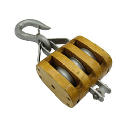 Treble Wooden Pulley Block With Hook 1 Ton 5" - 16MM Wire Rope Rigging