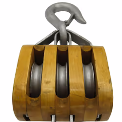 Treble Wooden Pulley Block With Hook 1 Ton 5" - 16MM Wire Rope Rigging