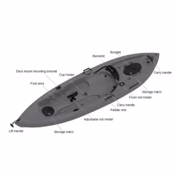 Sit On Top Fishing Kayak (3.5M Paddling Kayaking Solo 125KG Grey)
