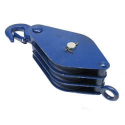 0.75 Ton 100MM Treble Sheave London Pattern Pulley Block With Hook & Safety Catch - 16MM Wire Rope