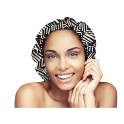Glow by Daye Satin Bonnet  Double-Layered and Adjustable Satin Sleep Cap  Extra Large  Reversible Afro Geo Print (Black & White Pattern)