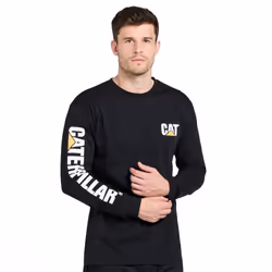 Caterpillar Men's Trademark Banner Long Sleeve Tee Shirts with Center Back Neck Wire Management Loop and CAT Logo  Black  Medium