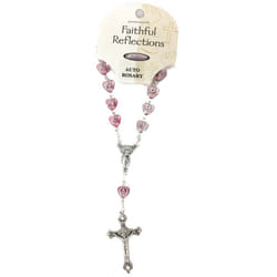 Rosary for Car Rearview Mirror Amethyst Pink Beads W Silverfoil Accent