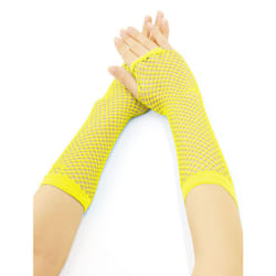 Allegra K Women's Fingerless Mesh 1980s Fancy Dress Party Costume Accessories Fishnet Gloves 2 Pairs Long-2 Pairs Fluorescence Yellow